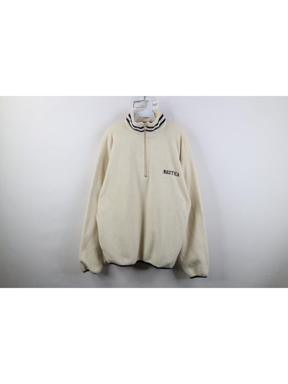Vintage 90s Nautica Mens Medium Distressed Spell Out Fleece 1/4 Zip Sweater USA